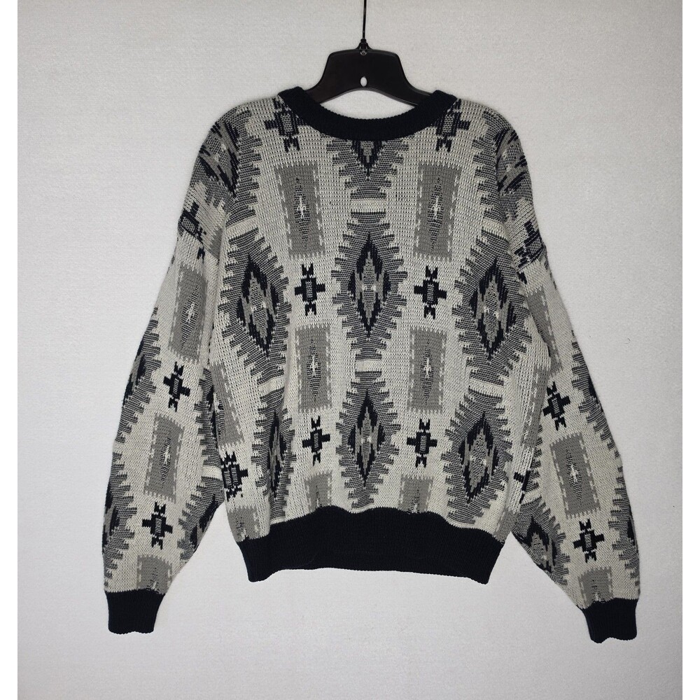 Vintage Sweater Graphix Geometric Sweater Grandpa Crewneck Pullover Mens Large